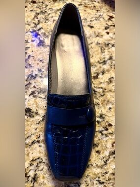 David Tate Navy Croc-Embossed Leather Loafers